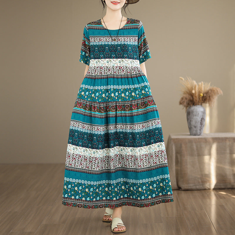 Ethnic-style Vintage High-waisted Figure-flattering Dress