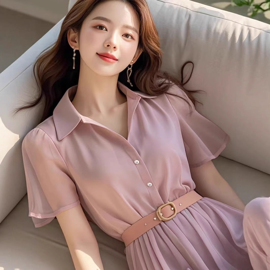 Simple Elegant and Sophisticated Purple Chiffon Dress for Women