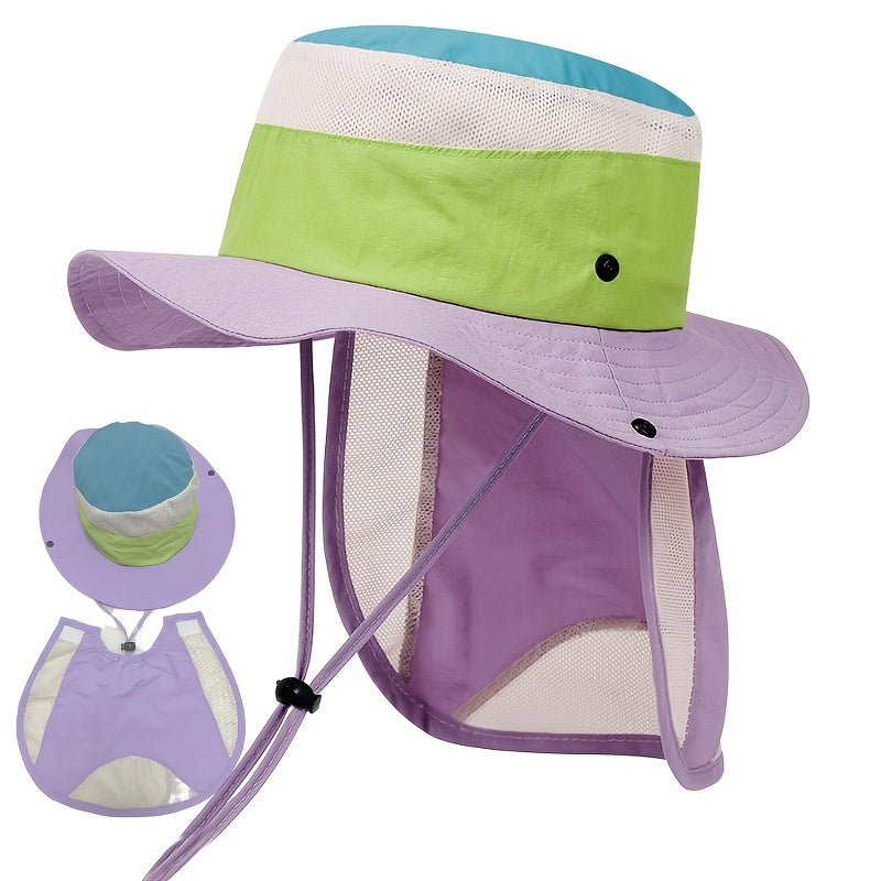 Toddler Sun Hat with Patchwork Design and Detachable Shawl