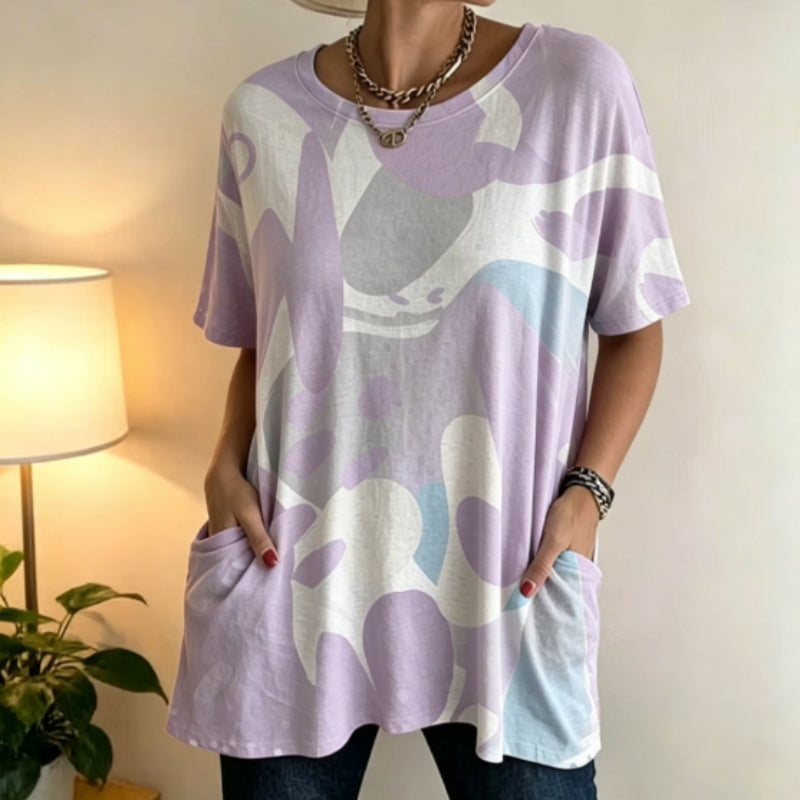 Mature Women's Lavender Tunic Top with Pockets