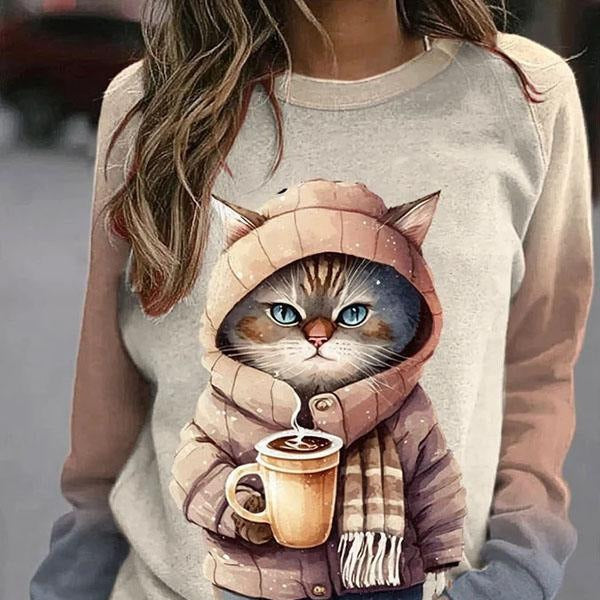 Chic Casual Digital Print Loose Women's Sweater