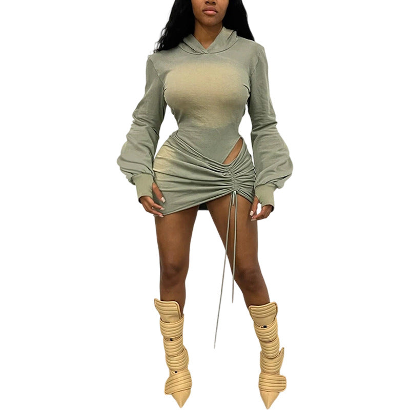 Women's Backless Hooded Jumpsuit Hip Skirt Romper