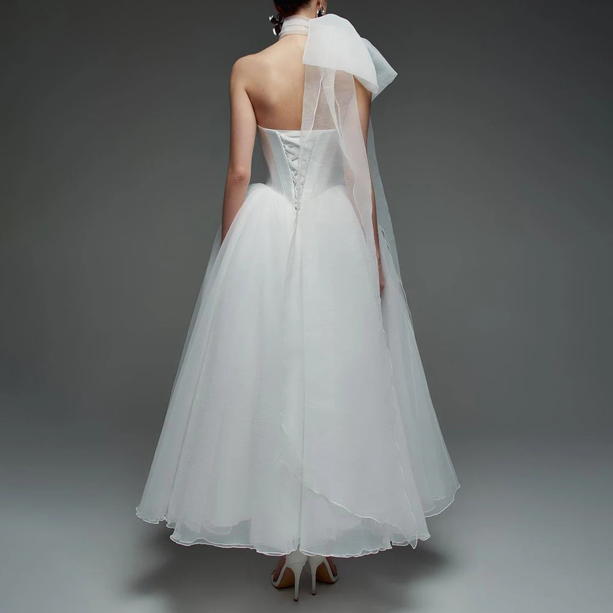French Strapless Satin Wedding Dress with Voluminous Skirt