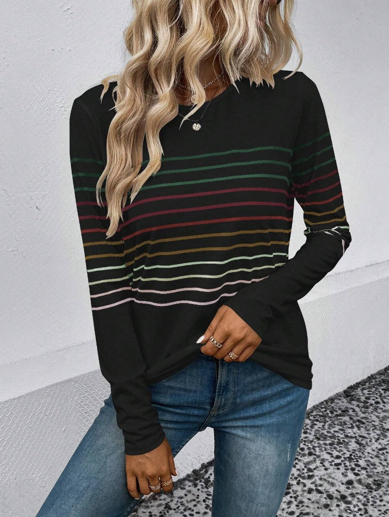 Women's Striped Round Neck Long Sleeve Casual Top