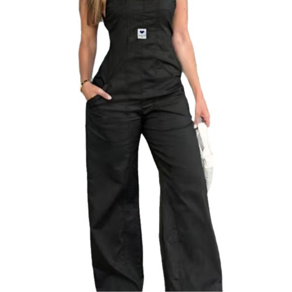 Spring Summer Strap-Style Zippered Simple Casual Fashionable Womens Jumpsuit