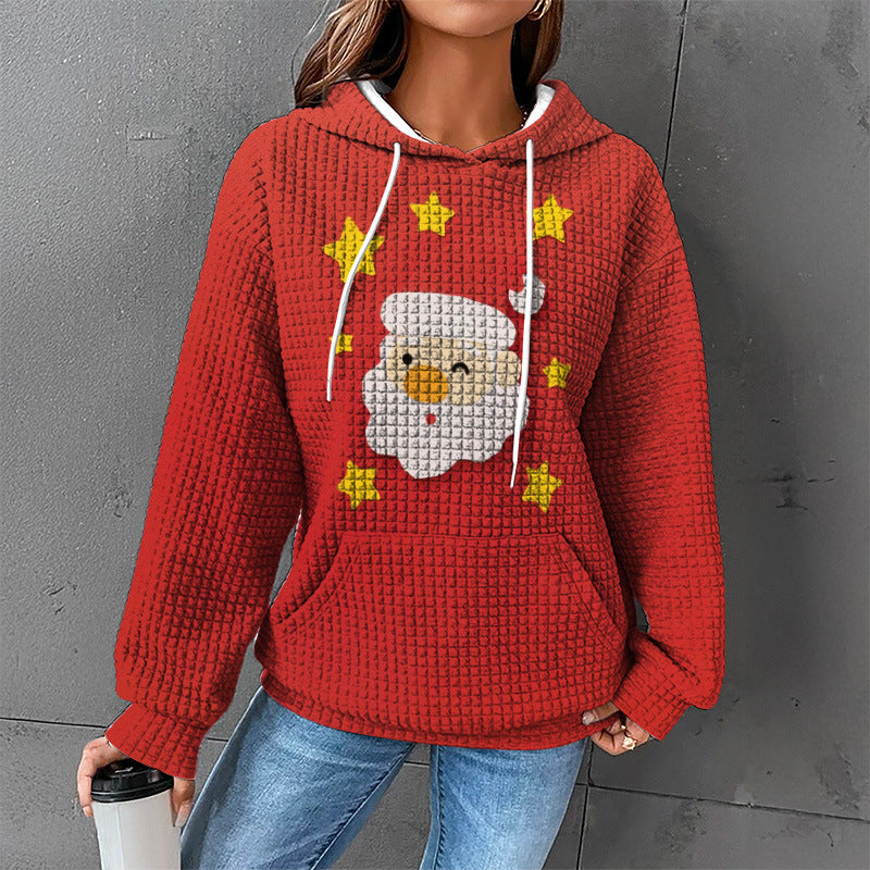 Cozy Waffle Knit Hooded Sweater for Women