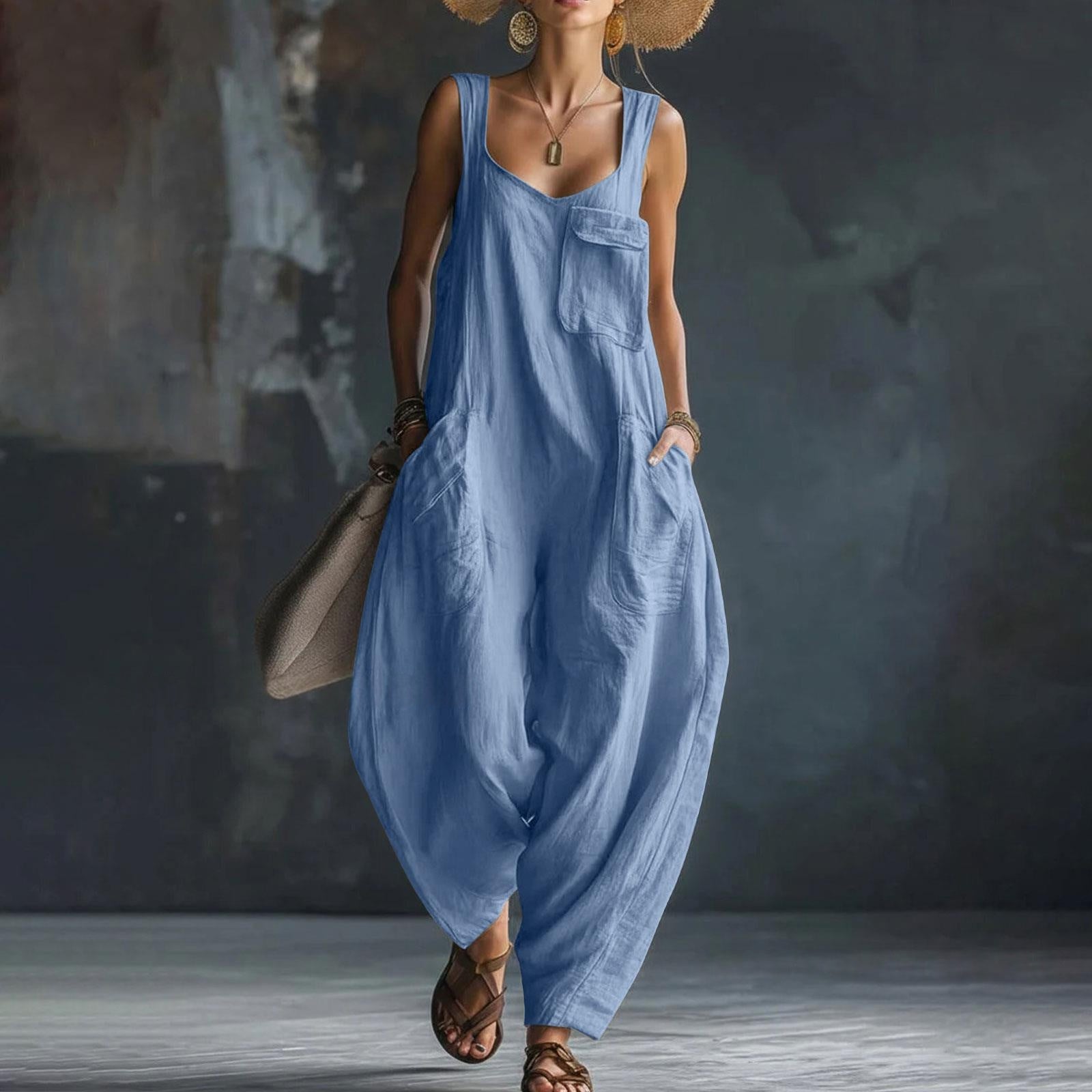 Women's Solid Color Loose Casual Jumpsuit