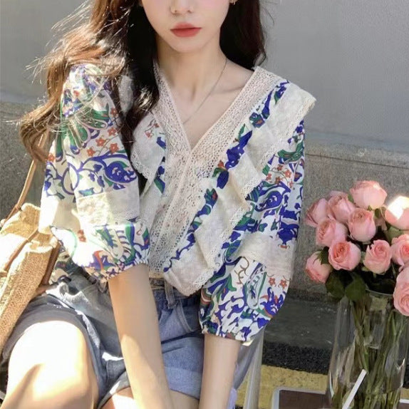 Loose Fit Puff Sleeve Short Sleeve Top – Color Block Casual Tee