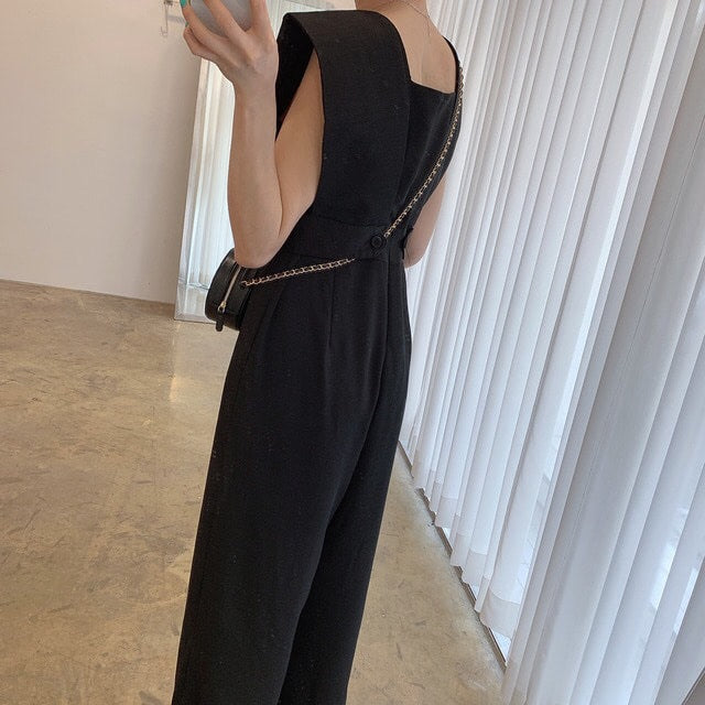 Women's Retro Square Collar High Waist Jumpsuit