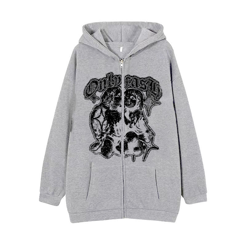 Women's Angel Wings Zip-Up Casual Streetwear Hoodie