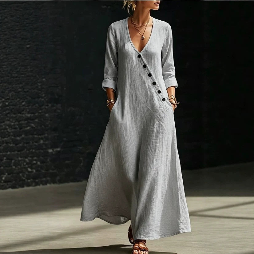 Womens Fashionable Casual Long-sleeve Button-down Dress