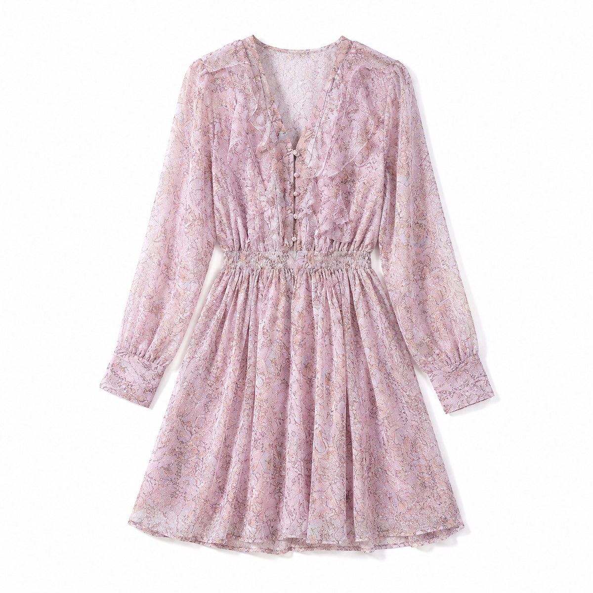 Ruffled Long-sleeve Waist-cinching Cropped Style for Petite Figures