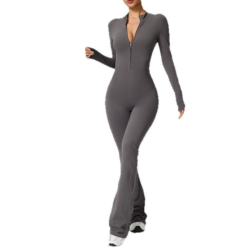 Zip-Up Long-Sleeve Fitness Workout Yoga Bodysuit