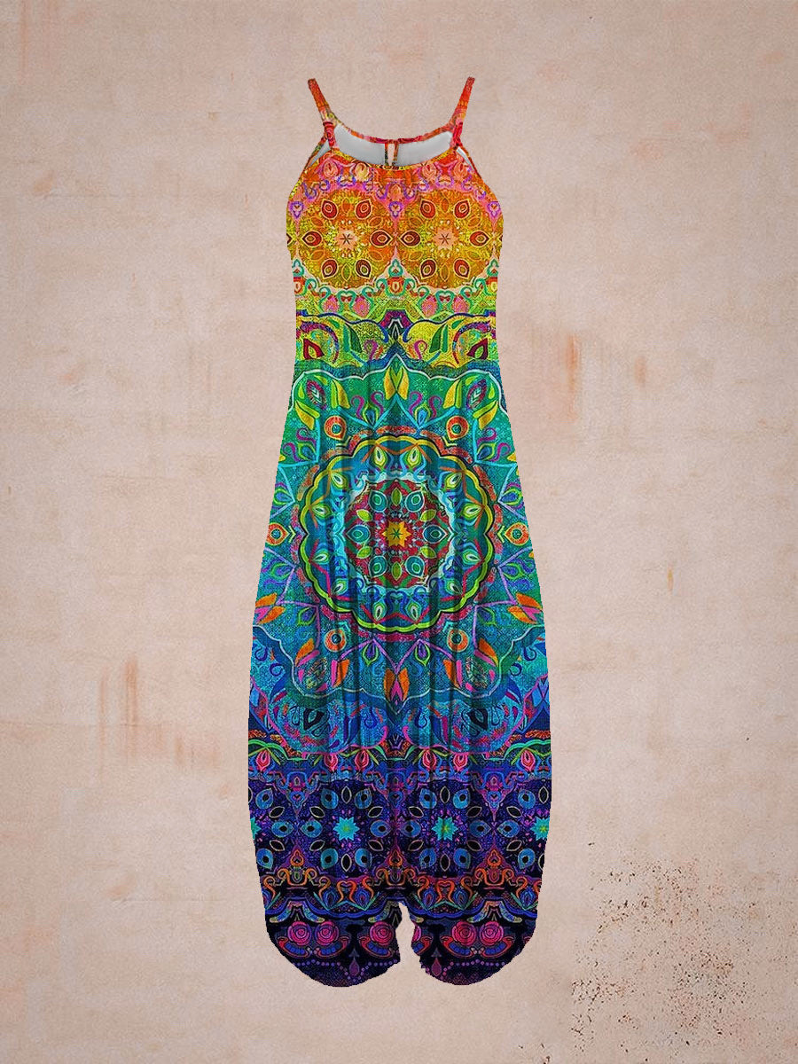 Boho Printed Harem Drop-Crotch Jumpsuit