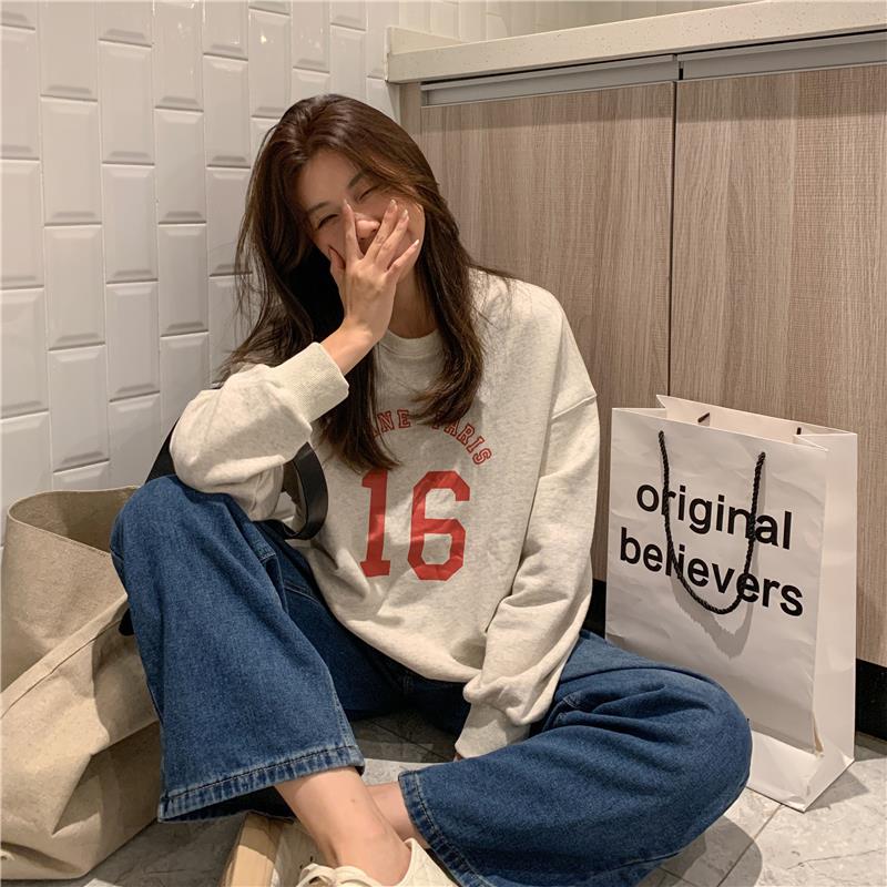 Oversized Letter Print Long Sleeve Women's Pullover Sweater
