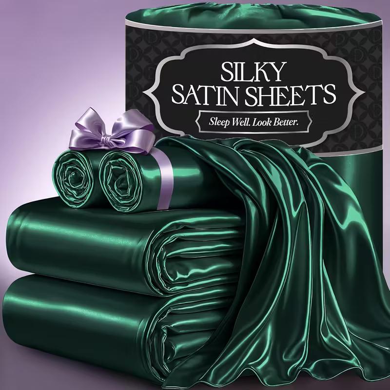 4pcs 2100TC Satin Sheets Queen Size Bed Set - Luxury Silky Bed Sheet Set, Ultra Soft Queen Bed Sheet Breathalbe Bed Sheets Queen Set 4pcs Bed Sheets Queen Bed Sheets Bed Sheets King Soft Satin bedding