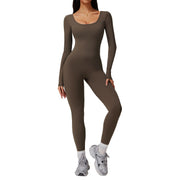 Women's Solid Color Back Nude Feel Long Sleeve Yoga Jumpsuit