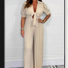 Women's Solid Pleated Slim Strap Casual Jumpsuit