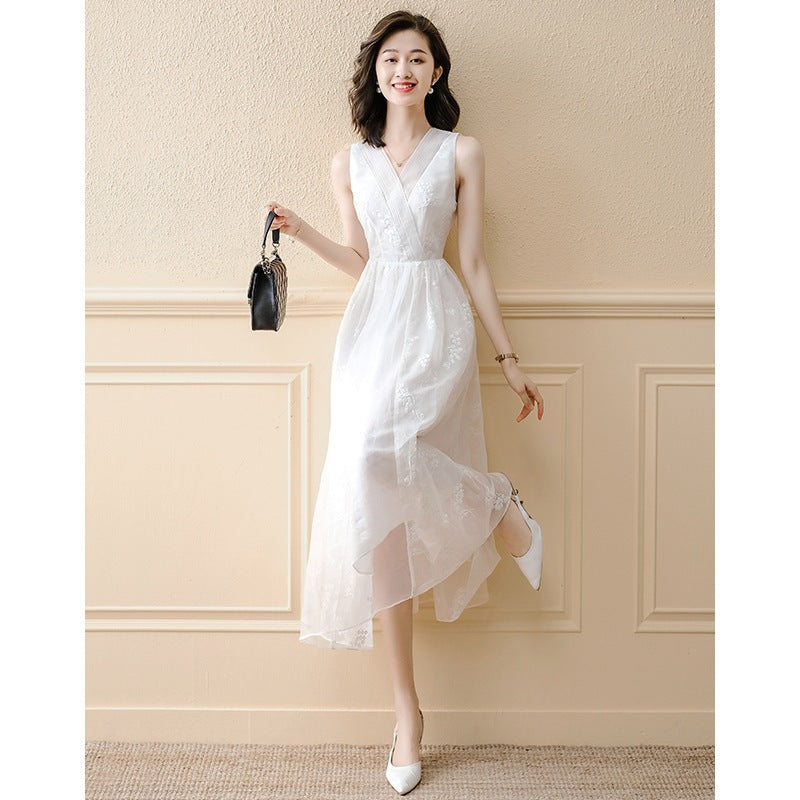 Women's Chiffon White Sleeveless Strap Dress