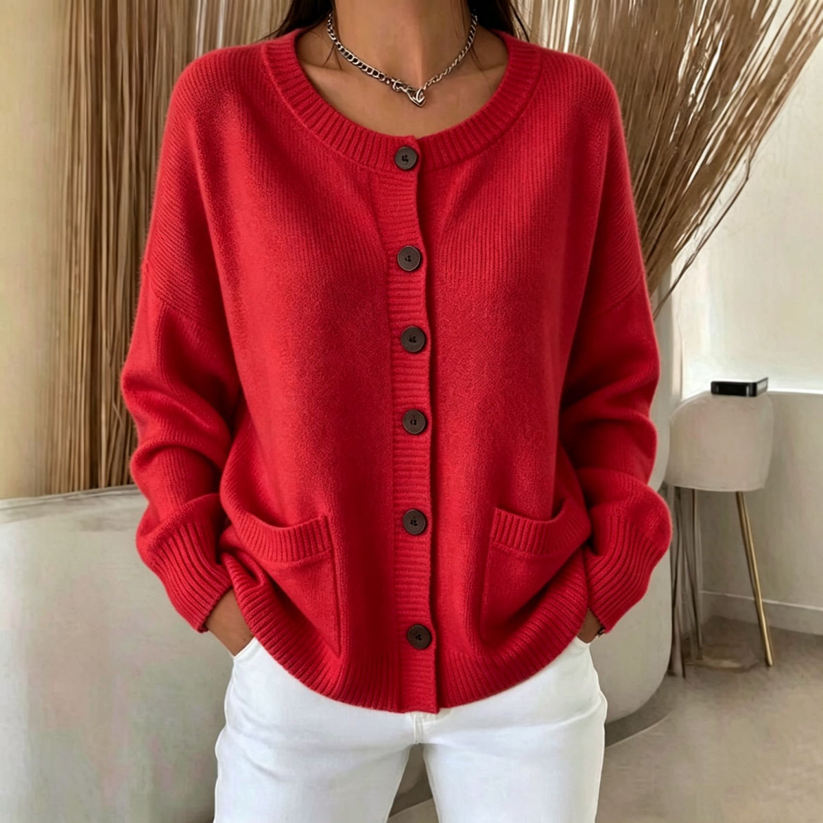 Womens Solid-color Knitted Cardigan Sweater Coat