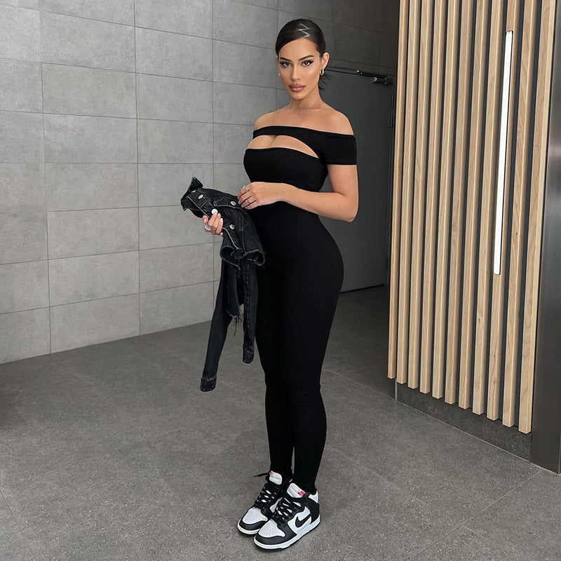 Off-shoulder Short Sleeve Exercise Casual Pants Jumpsuit