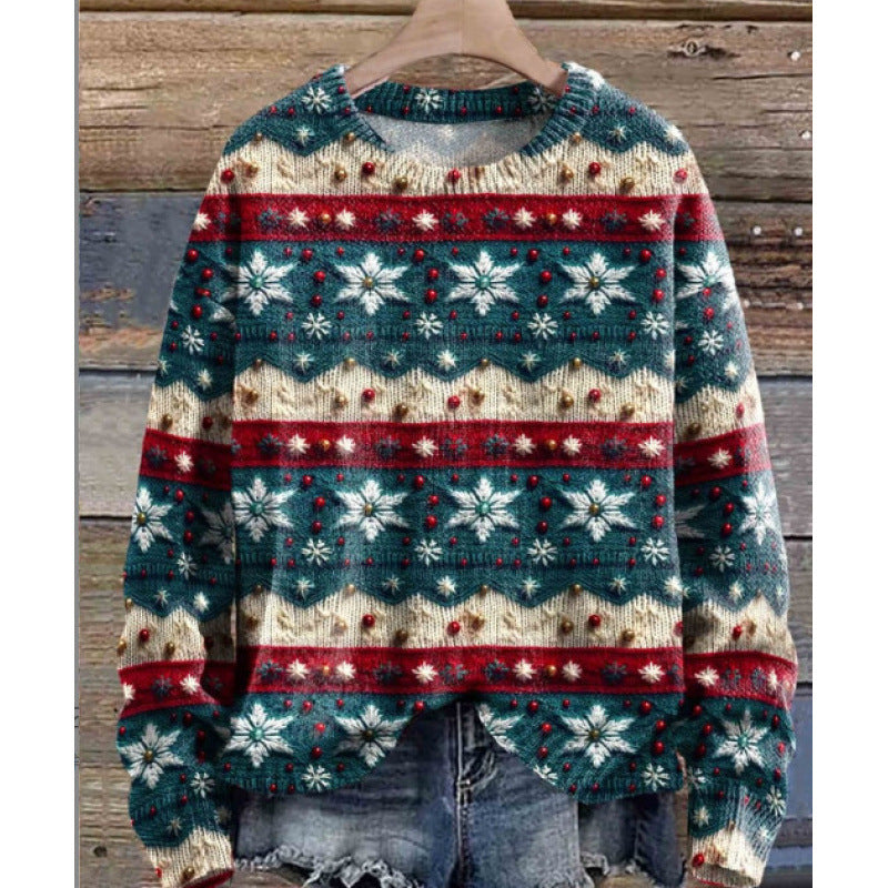 Women's Abstract Print Drop-Shoulder Casual Pullover Sweater