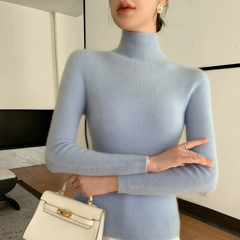 Women's Autumn and Winter Seamless Stand Collar Solid Color Turtleneck Sweater