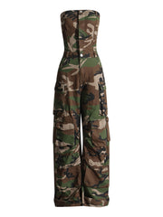 Fashion Spray Color Camouflage Tube Top One-piece Overalls European And American Hot Girl Jumpsuit
