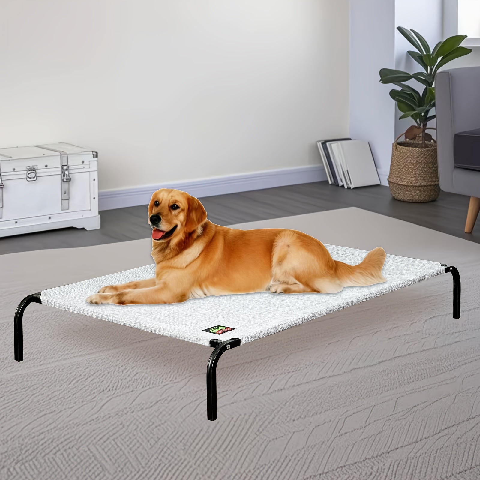 Breathable Cooling Dog Bed With Metal Frame & Non-Slip Feet - Indoor/Outdoor Pet Bed For Small, Medium, Large Dogs - Durable Polyester, Easy Assembly, Multiple Sizes, Gray/Black, Cooling Mat For Do...