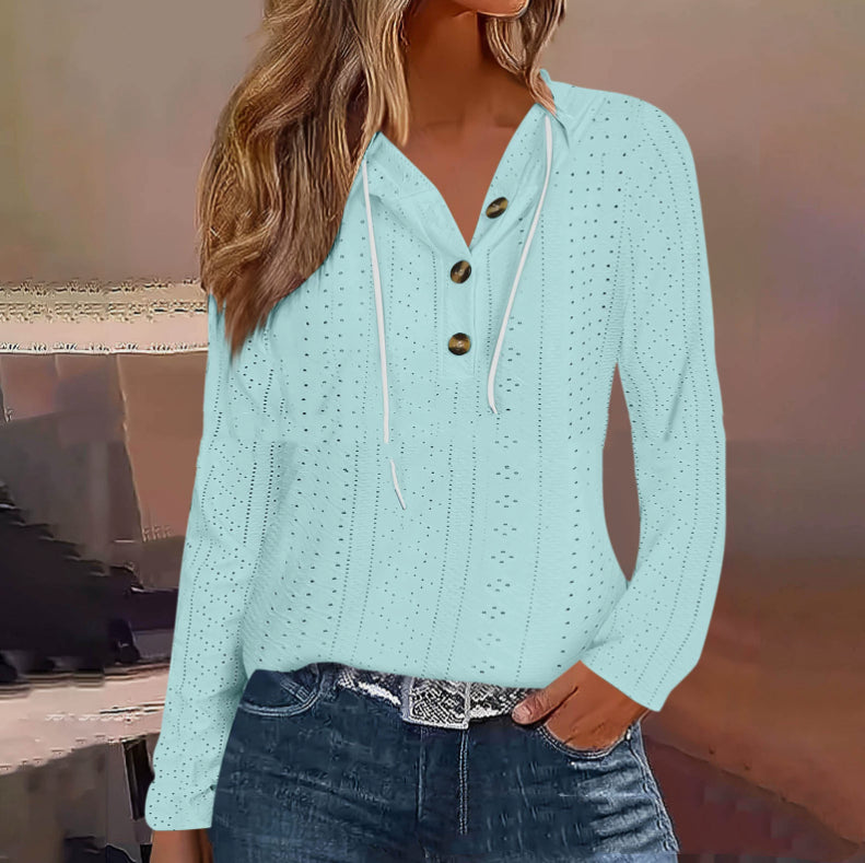 Chic Hollow Knit Long-Sleeve Sweater for Women