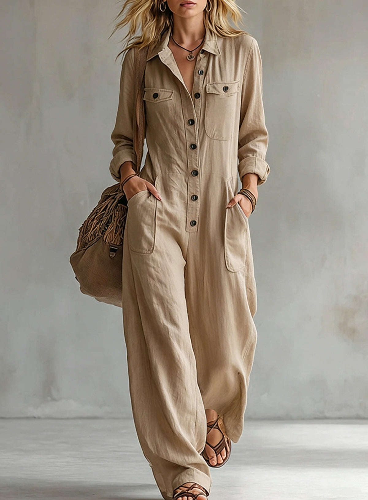 Women's Casual Linen Workwear Jumpsuit