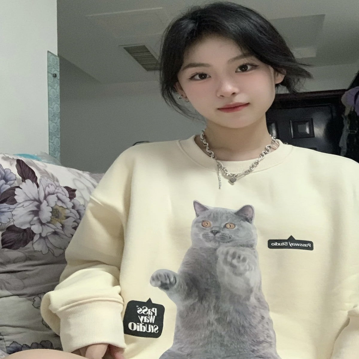Women's Casual Print Round Neck Loose Knit Sweater