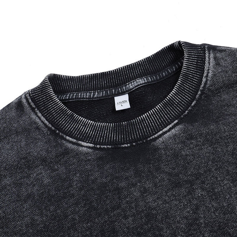 Washed Vintage Round Neck Cotton Long Sleeve Sweatshirt