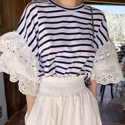 Loose-Fit Japanese Lace-Panel Long Sleeve Tee – Soft Cotton Blend