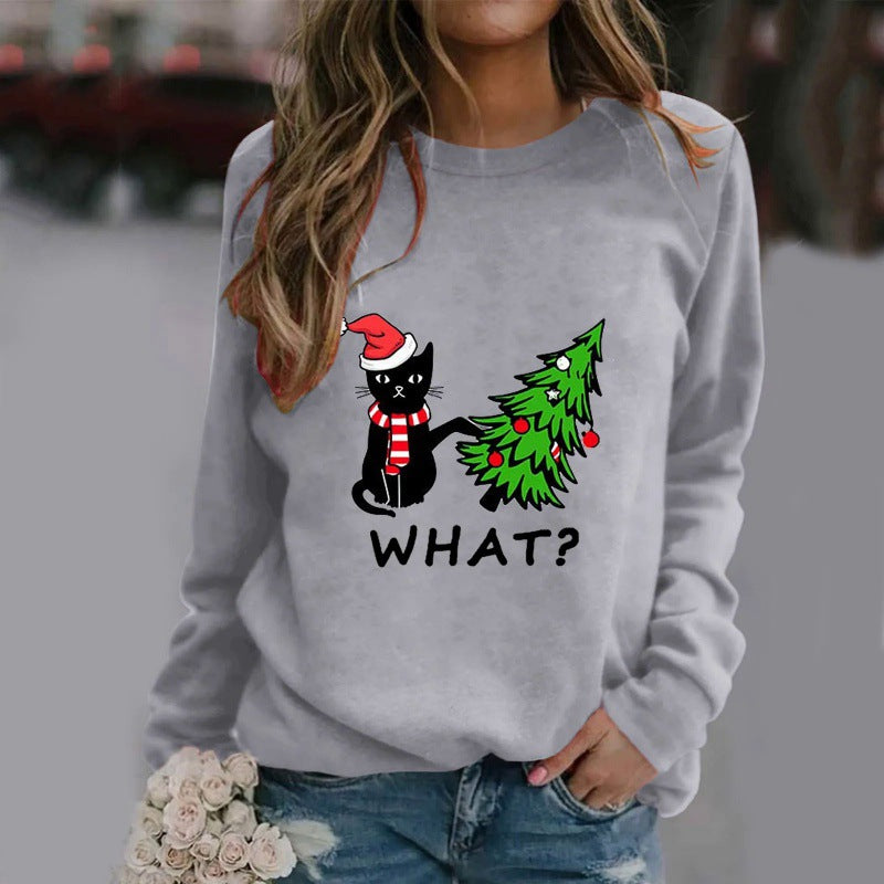 Festive Ugly Cat Long-Sleeve Christmas Women's Tee