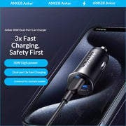 Dual-Port Fast Car Charger, 30W Quick Charging for 2 Devices