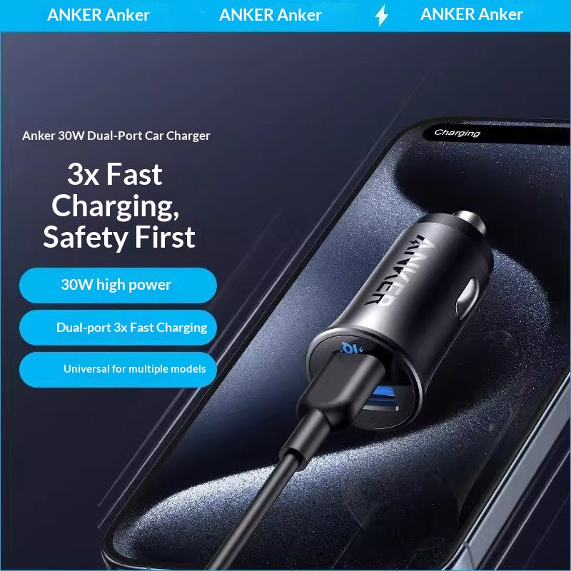 Dual-Port Fast Car Charger, 30W Quick Charging for 2 Devices