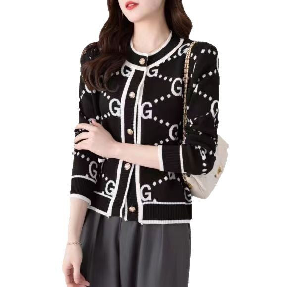 Womens Round-neck Long-sleeve Cardigan Topcoat
