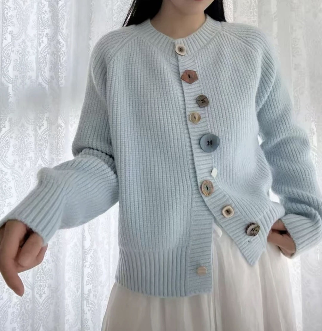 Irregularly Colored Button-down Knitted Cardigan Sweater
