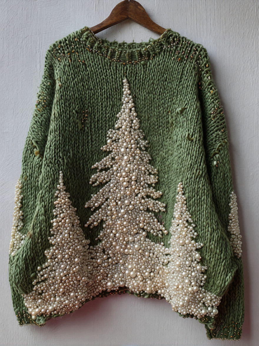 Womens Loose-fitting Pullover Sweater with a Round Neck and Floral Print