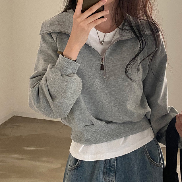Cozy Solid Lantern Sleeve Short Sweater for Women
