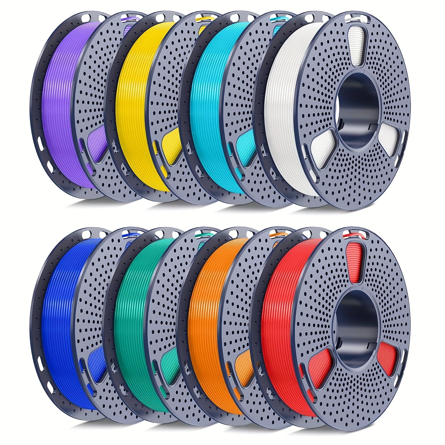 8‑Roll PLA Filament Bundle – 250 g Spools in White, Red, Orange, Yellow, Green, Blue, Cyan & Purple