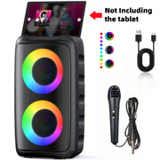 Karaoke Machine with 1 Wireless Microphone, 1 Wired Microphone, Adult Portable Speaker, PA System with LED Lights Singing Karaoke Speaker, Supports TF Card/USB, AUX Input, TWS Suitable for Party...