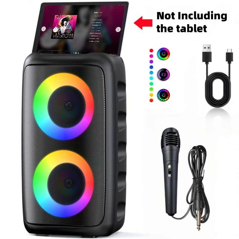 Karaoke Machine with 1 Wireless Microphone, 1 Wired Microphone, Adult Portable Speaker, PA System with LED Lights Singing Karaoke Speaker, Supports TF Card/USB, AUX Input, TWS Suitable for Party...