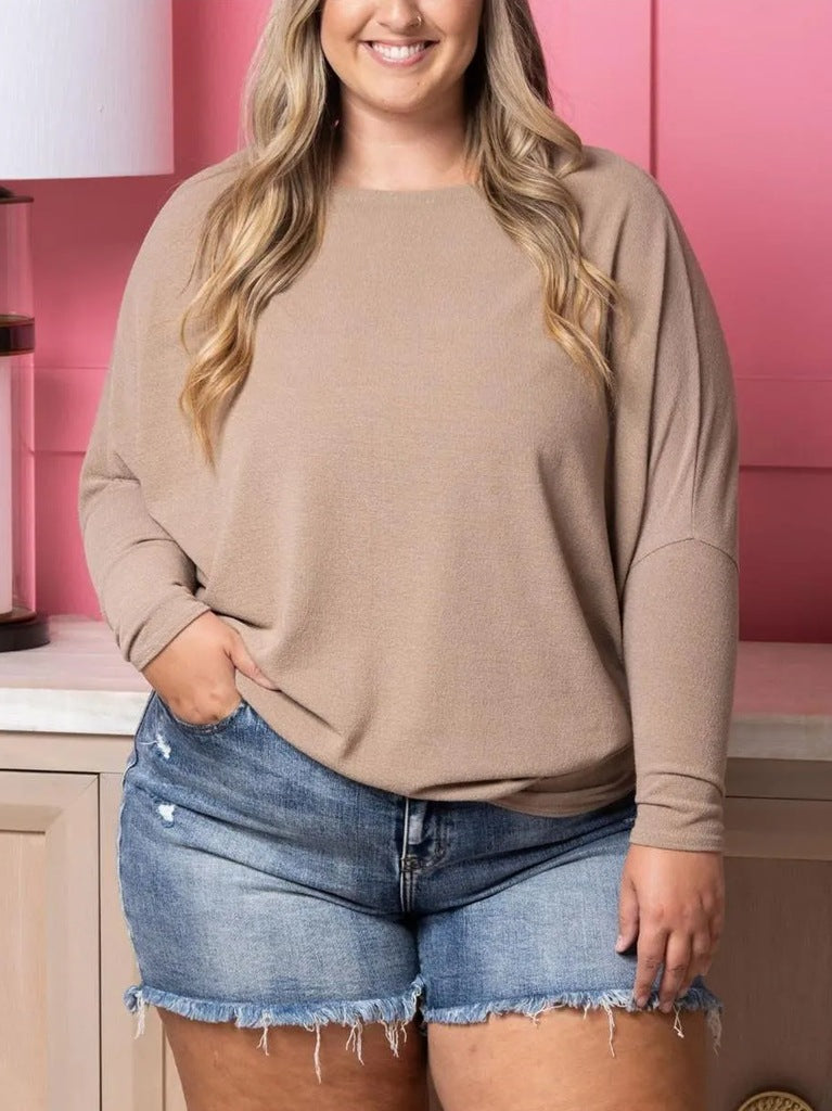 Plus Size Casual Batwing Sleeve Crewneck Sweater