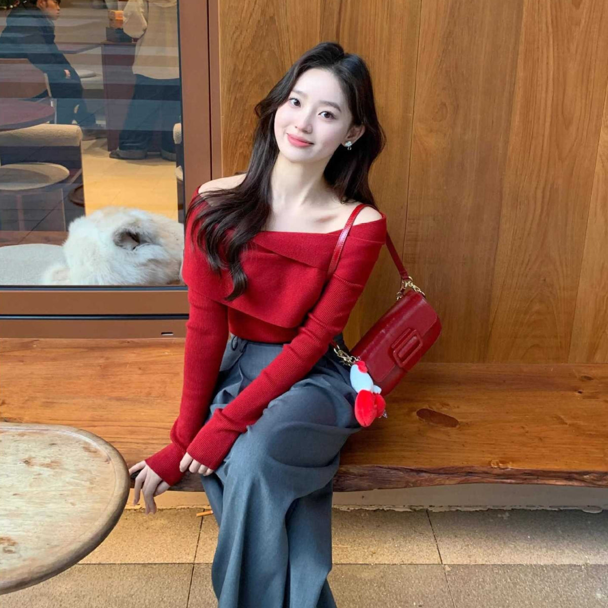 Off-shoulder Long-sleeve Women's Sheer and Alluring Slim-fit Sweater