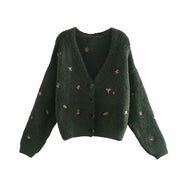 French Retro Embroidered Knit Cardigan Sweatershirt