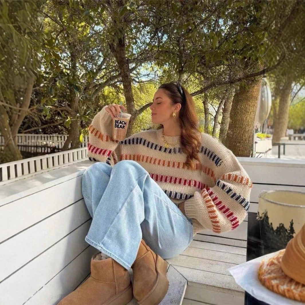 Casual Fashionable Retro Loose-fit Sweater with Batwing Sleeves