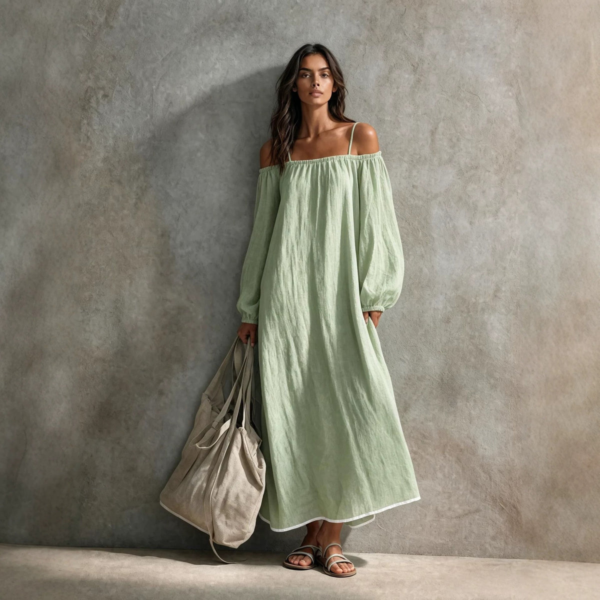 Women's Solid Color Lantern Sleeve Long Dress