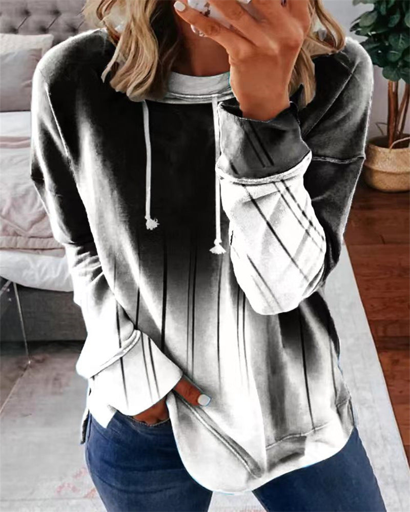 Gradient Print Loose Casual Long Sleeve Sweatshirt